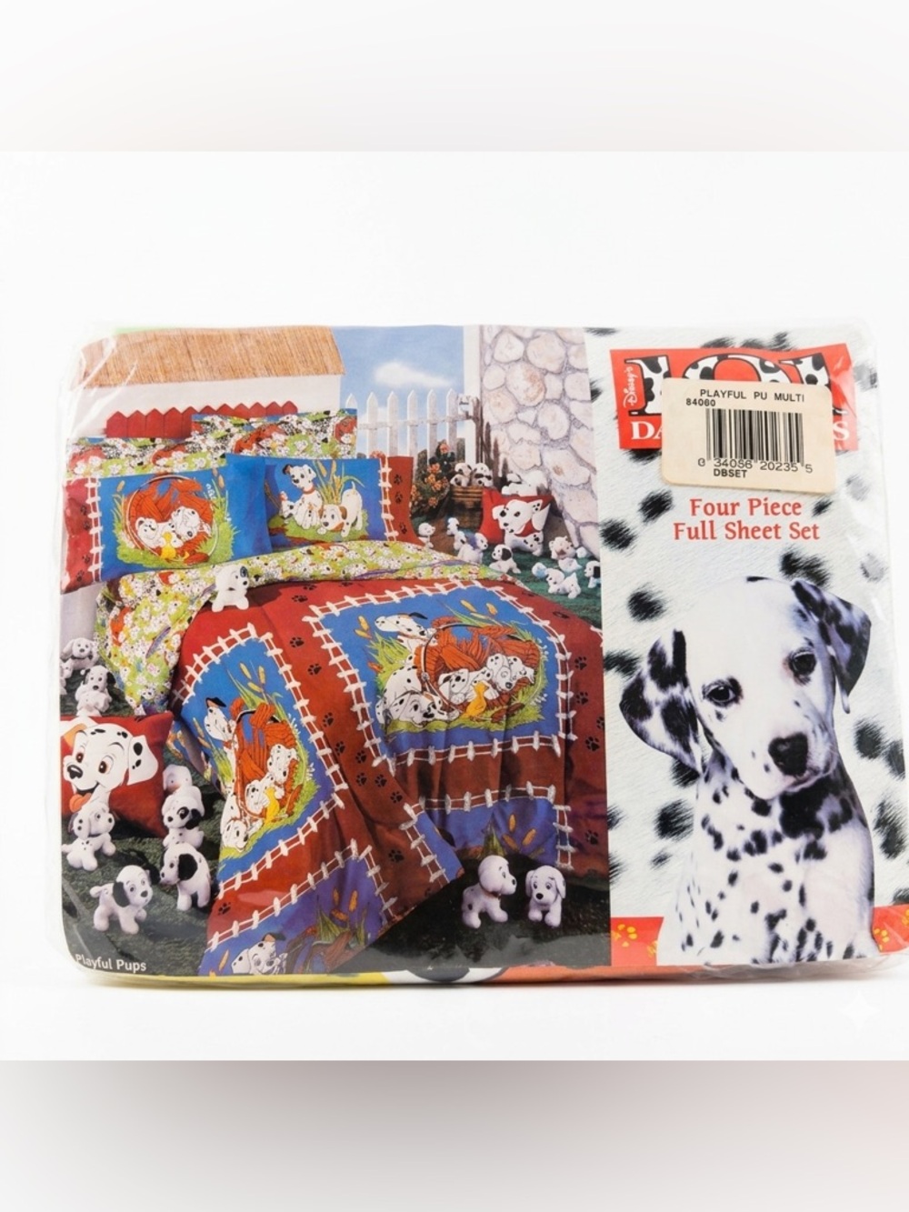 New Vintage Disney 101 Dalmatians Four Piece FULL Size Sheet Set Playful Pups